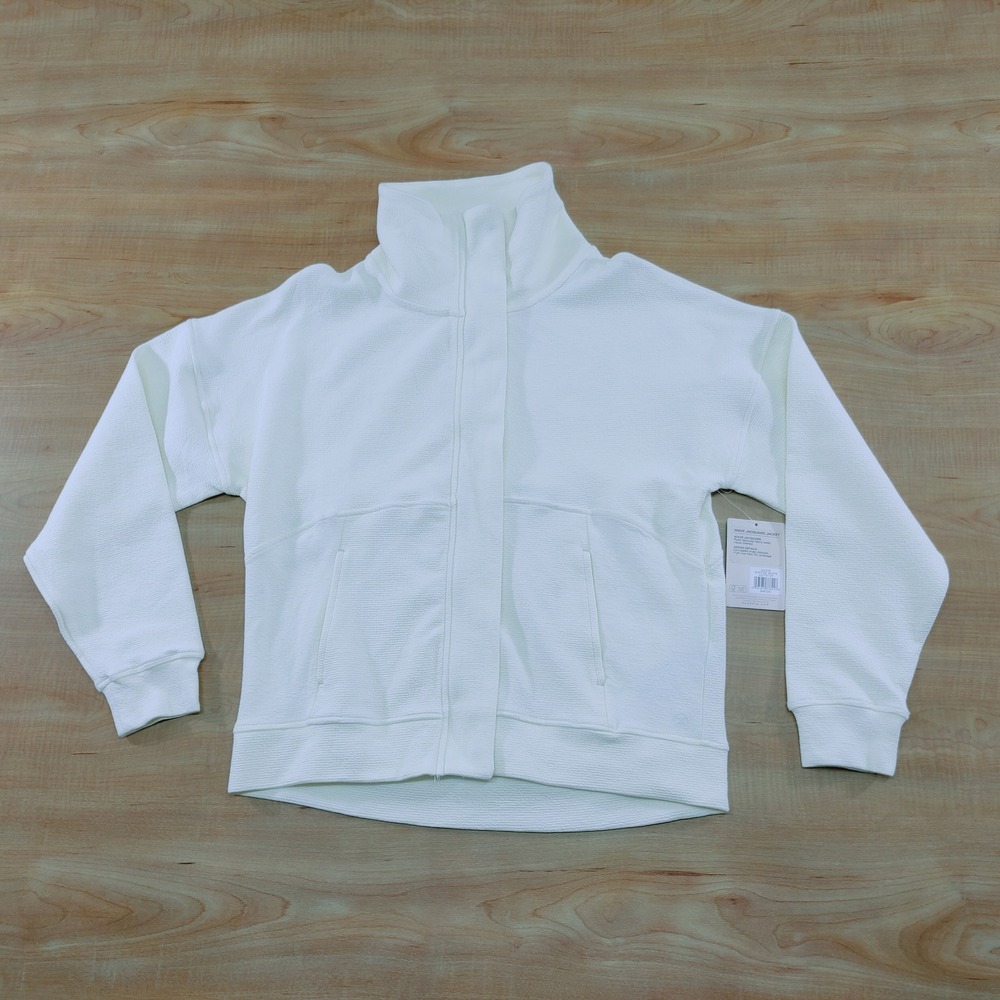 Danskin‎ Wave Jacquard Jacket Winter White XS Full Zip Funnel Neck Textured